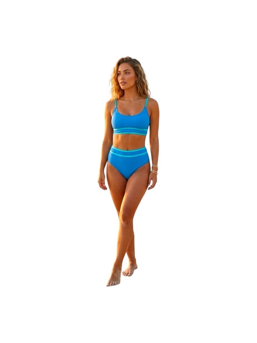 BMJL Blue Ribbed High Waisted Bikini Set Size XS NWT Sporty Swim